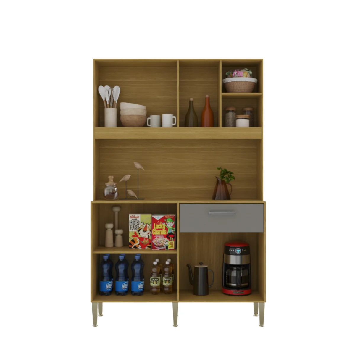 Kit Cozinha 5 Portas 1 Gaveta 2539 Freijó Gris 8977 - Kits Paraná